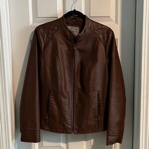 Bass Women’s Dark Brown Faux Leather Bomber Jacket